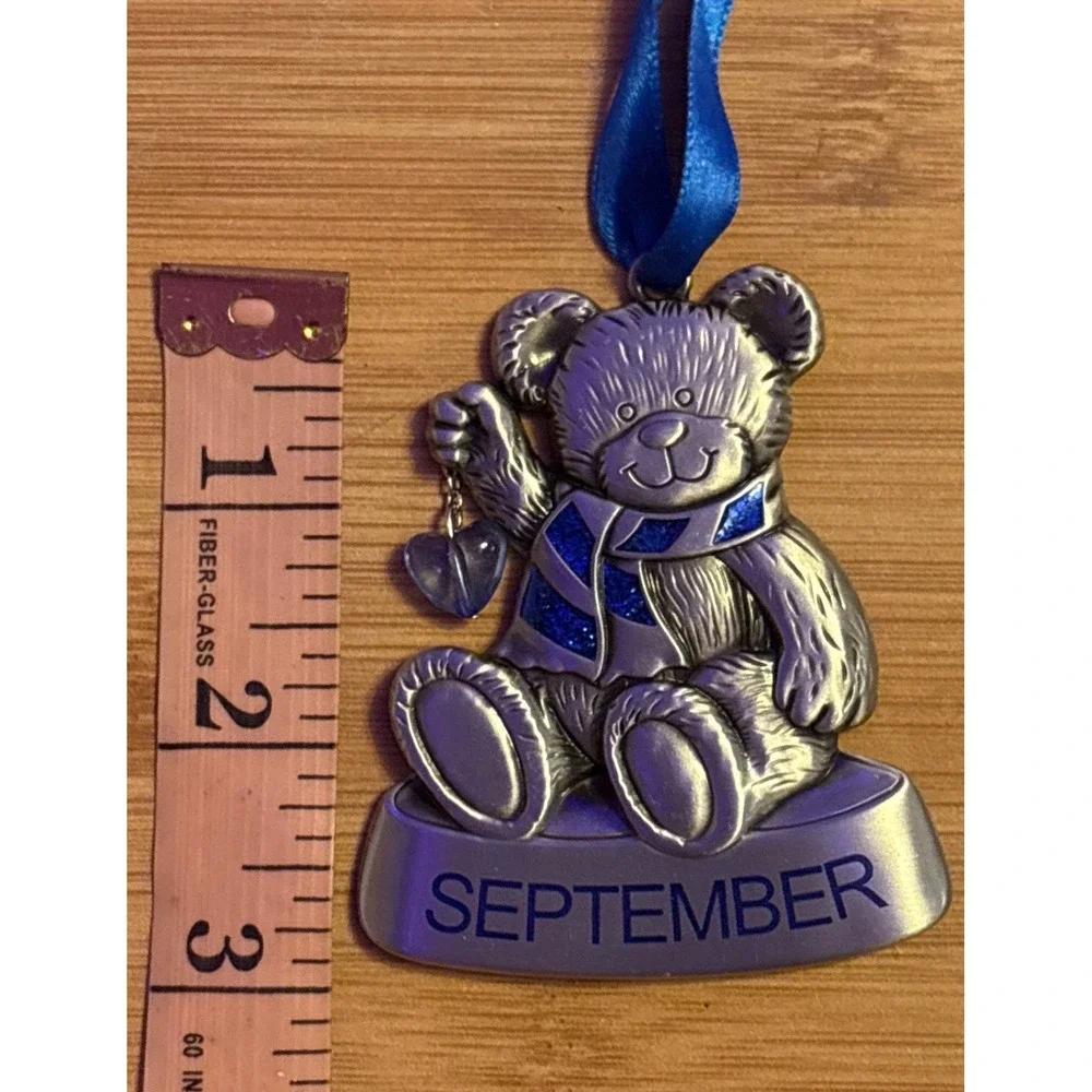 NEW September Birth Month Teddy‎ Bear Blue Enamel Silver Tone Ornament